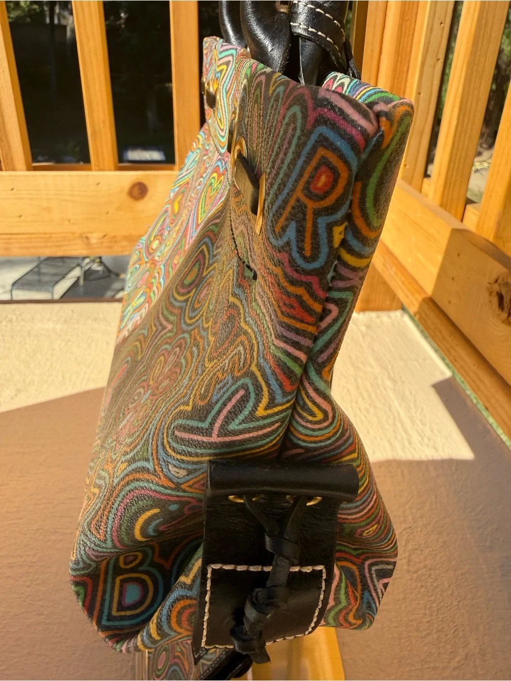 Rare Vintage Dooney & Bourke Rainbow Graffiti Doodle Bag & Wallet Bundle